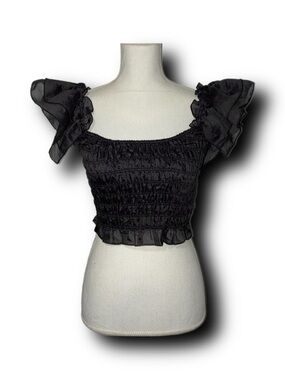 Cotton Candy LA Smocked Cropped Cottagecore Whimsigoth Ruffle Sleeve Top